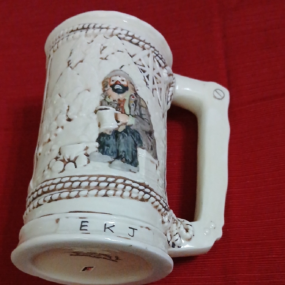 Cream Ceramic Stein with Hand-Painted Figure by